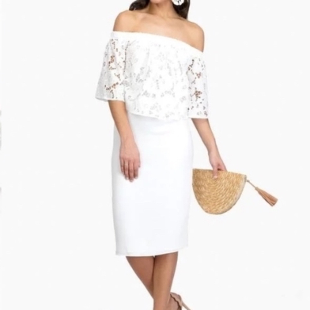 Shoshanna Astor White Off Shoulder Eyelit Lace Dress